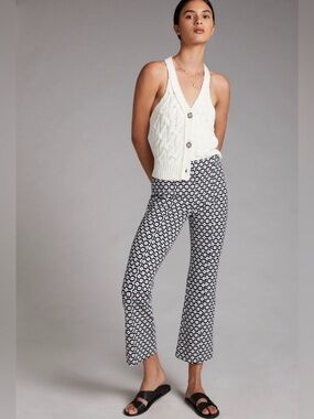 Anthropologie Maeve Kick Flare Pants Black White Floral Size S